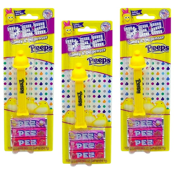 Peeps PEZ Candy Dispenser (3 Pack, 3 Candy Refill ea) Yellow Easter Chick