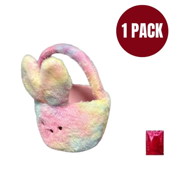 Peeps Plush Easter Basket for Kids Soft Polyester Bunny Basket, 8x8.5x10.5 in., Pastel Rainbow Egg Hunt & Candy Gift Basket