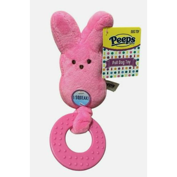 Peeps Pull Dog Toy Pink New 2025 Squeaker Ring Chew Teether