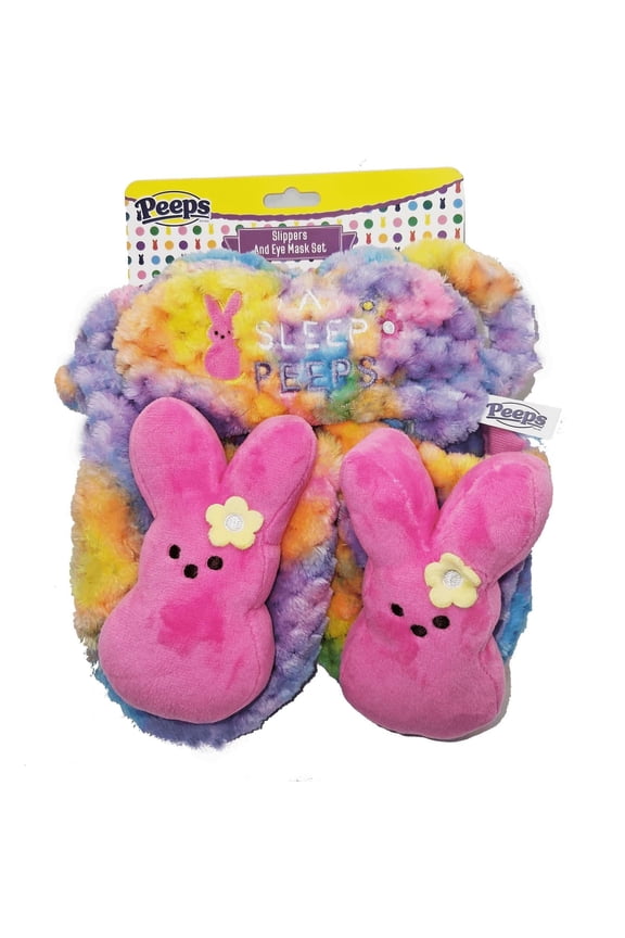 Peeps Slippers and Eye Mask Set, Pink Bunny Rainbow M (13-1) Big Boy/Girl