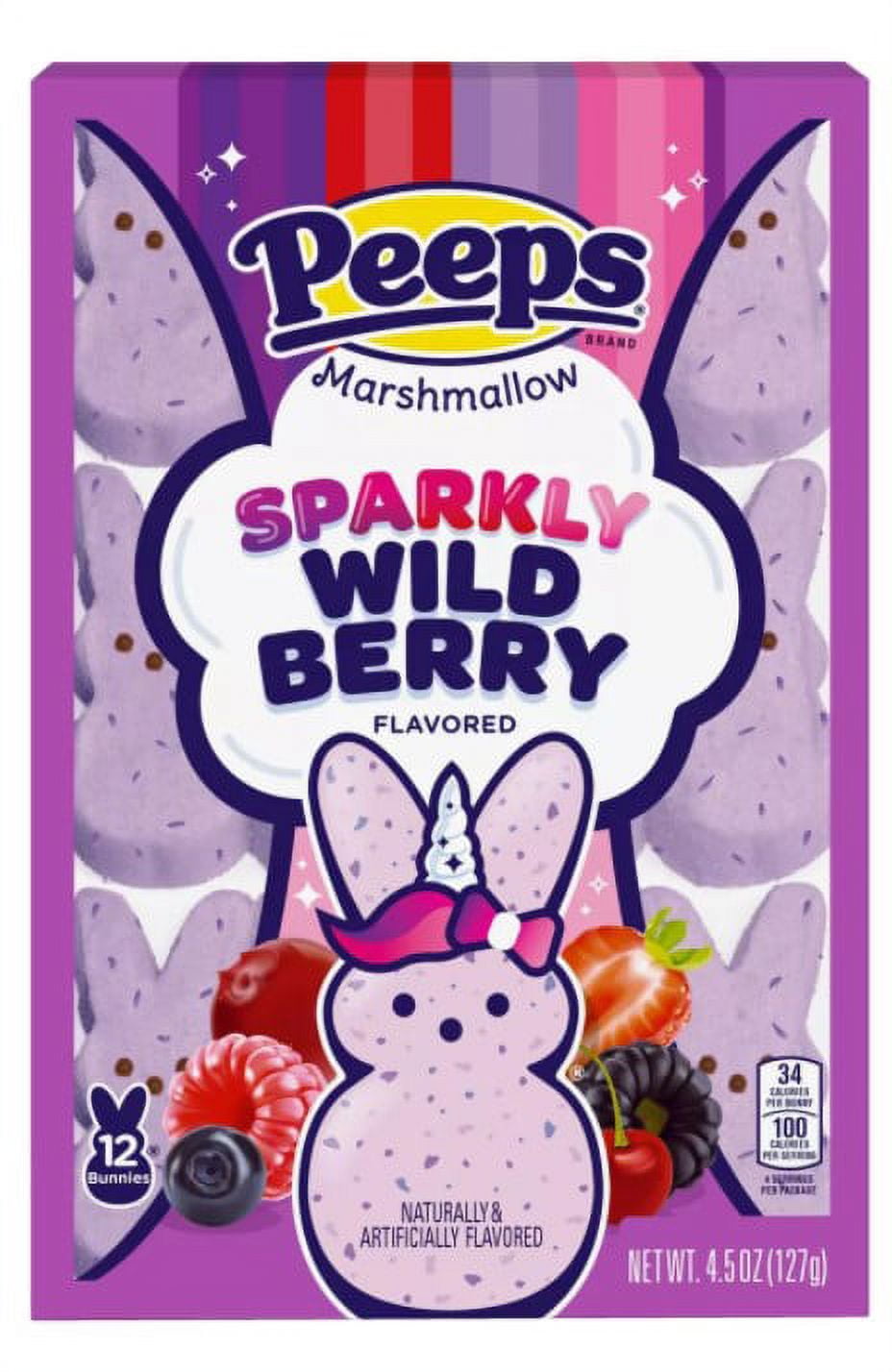 Peeps Sparkly Wild Berry Bunnies Gluten And Fat Free 4 5oz 12ct Package