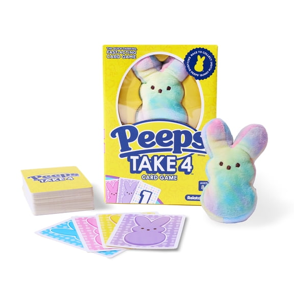 PEEPS Take 4 Family Card Game with Plush Bunny by What Do You Meme - Cute Easter Basket Stuffer