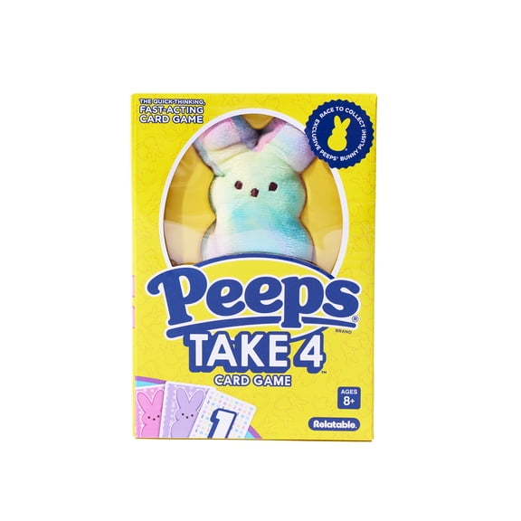 PEEPS Take 4 Family Card Game with Plush Bunny by What Do You Meme - Cute Easter Basket Stuffer