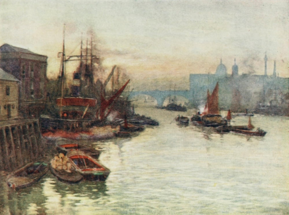 Peeps at Great Cities London 1911 From Tower Bridge Canvas Art - Herbert Marshall (24 x 36)
