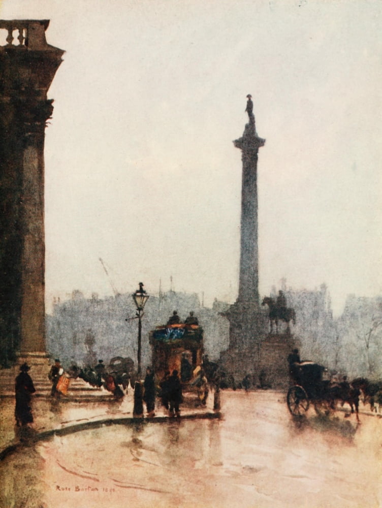 Peeps at Great Cities London 1911 Nelsons Column Canvas Art - Rose Barton (24 x 36)