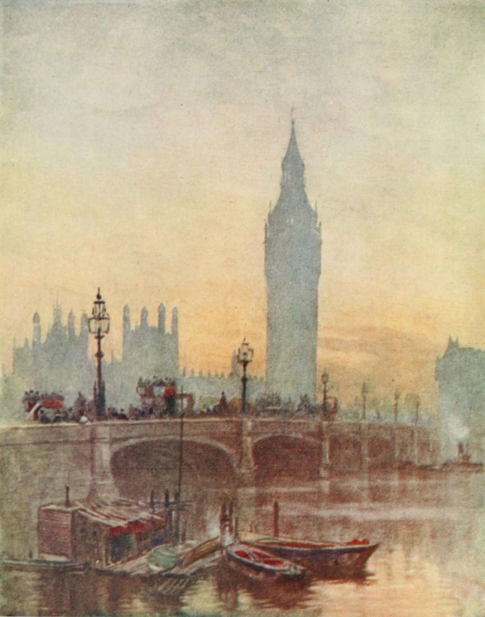 Peeps at Great Cities London 1911 The Bridge at Westminster Canvas Art - Herbert Marshall (18 x 24)