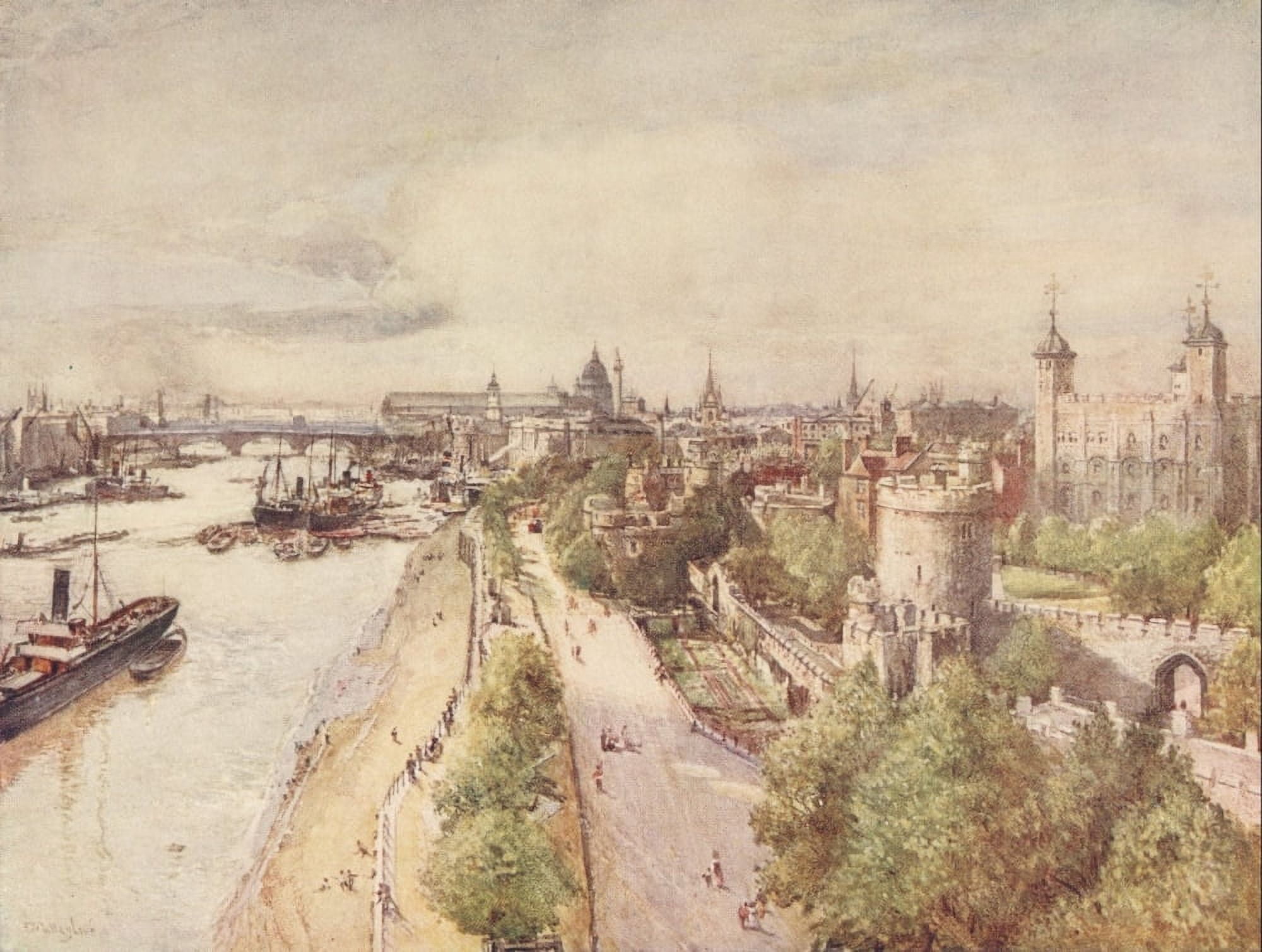 Peeps at Great Cities London 1911 Tower of London Canvas Art - John Fulleylove (24 x 36)