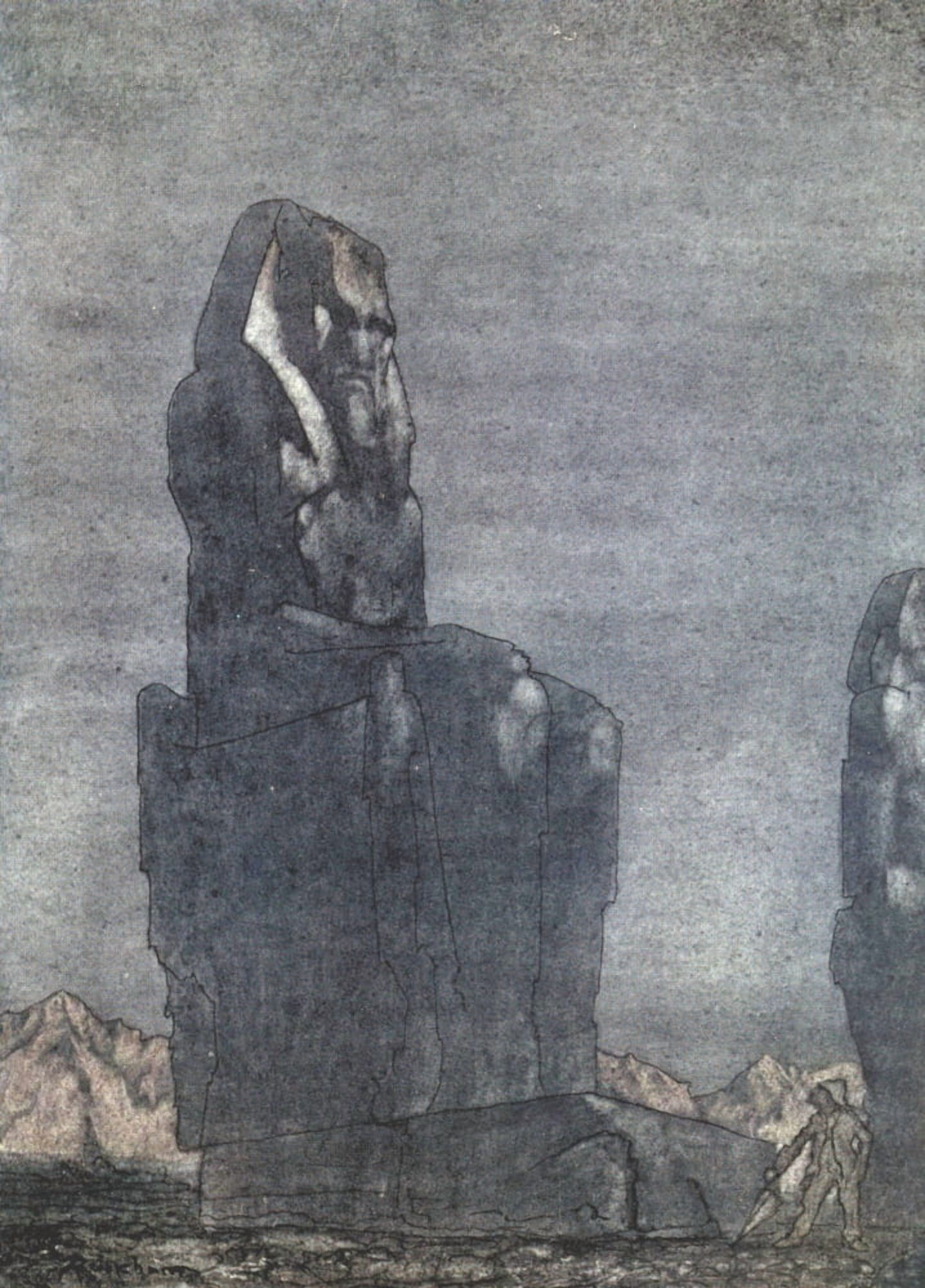 Peer Gynt 1936 With statue of Memnon Canvas Art - A Rackham (18 x 24)