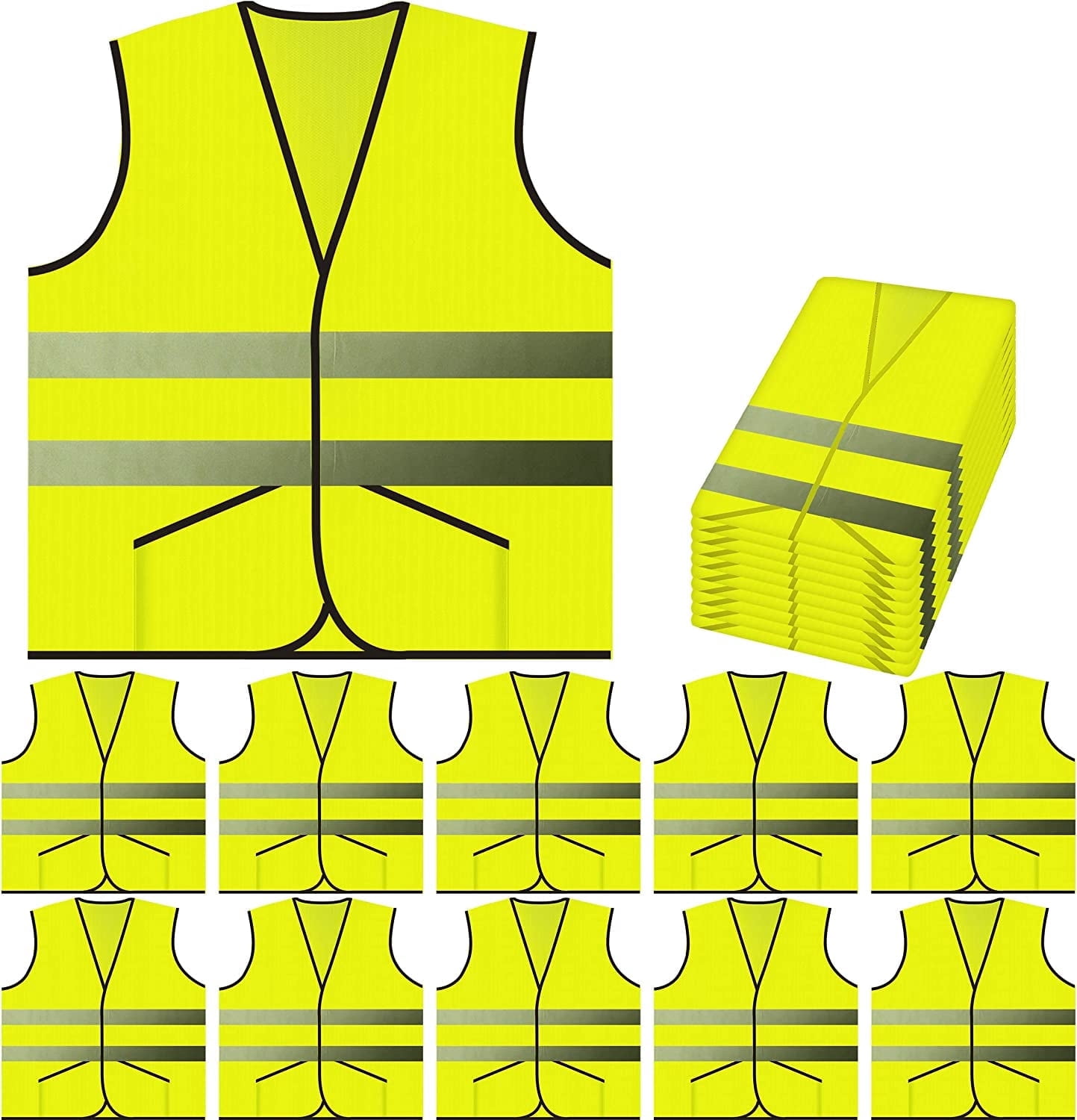 PeerBasics Pocket Safety Vest Bulk Pack Reflective High Visibility Men Women 10 Yellow