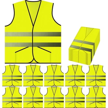 PeerBasics Pocket Safety Vest Bulk Pack Reflective High Visibility Men Women 10 Yellow
