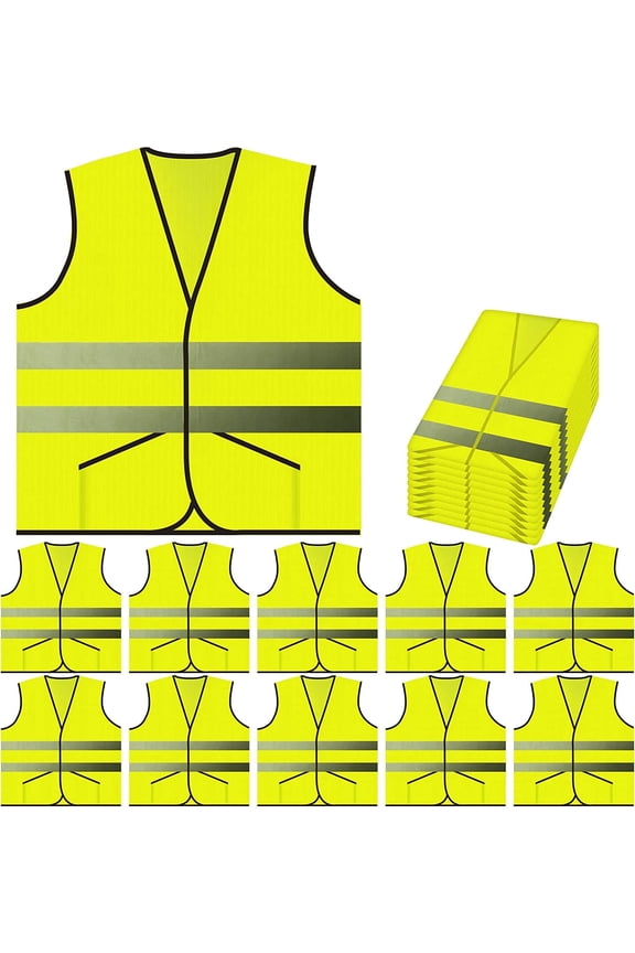 Pocket Safety Vest Bulk Pack Reflective High Visibility Men Women 10 Yellow