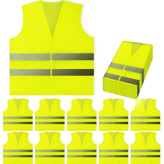 PeerBasics Safety Vests 10 Pack - Yellow Reflective High Visibility, Hi Vis Silver Strip, Men Women, Work, Runner, Surveyor, Volunteer, Crossing Guard, Road, Construction, Neon (Mesh, 10) 10 Yellow