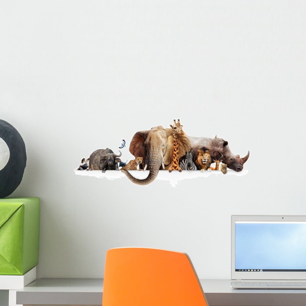 Peering Safari Animals Wall Decal Wallmonkeys Peel and Stick Animal ...