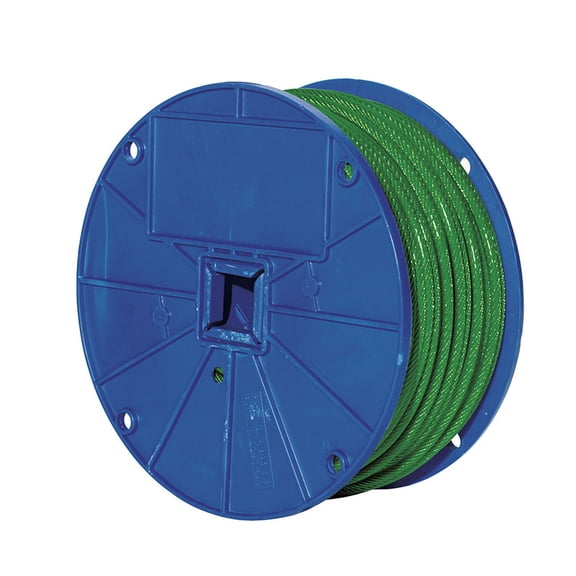 Peerless 4501008 1/16 -1/8" Cable 250 Ft/Reel, Green Vinyl Coated Wire Rope 1X7