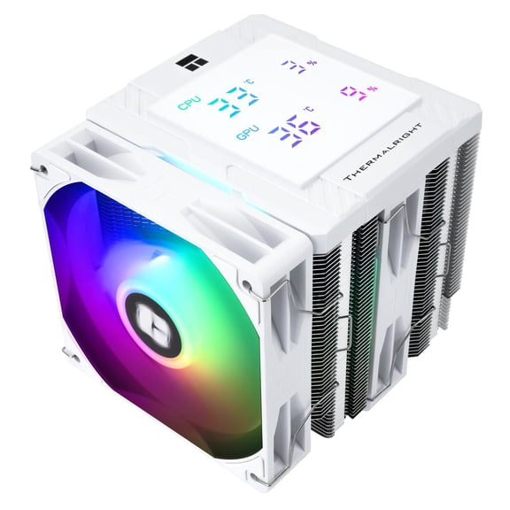 Peerless Assassin 120 Digital ARGB White CPU Cooler, Dual Towers and Dual Fans Cooling, CPU Air Cooler, Digital Display Top Cover, 1850RPM+10%, for AM4/AM5,Intel LGA1851/1700, 5V ARGB Led