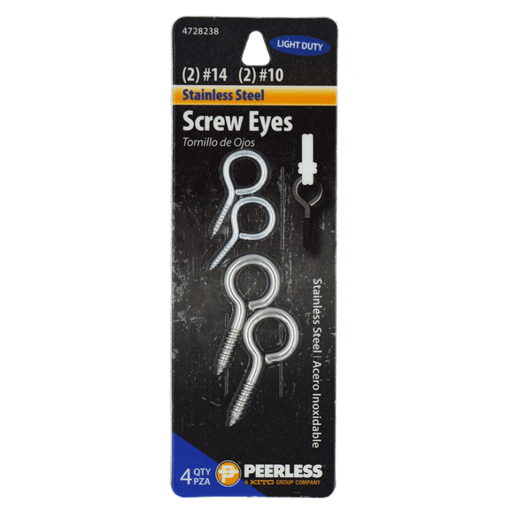 Peerless Chain Assorted Stainless Steel Screw Eyes 4 Pack, #4728238