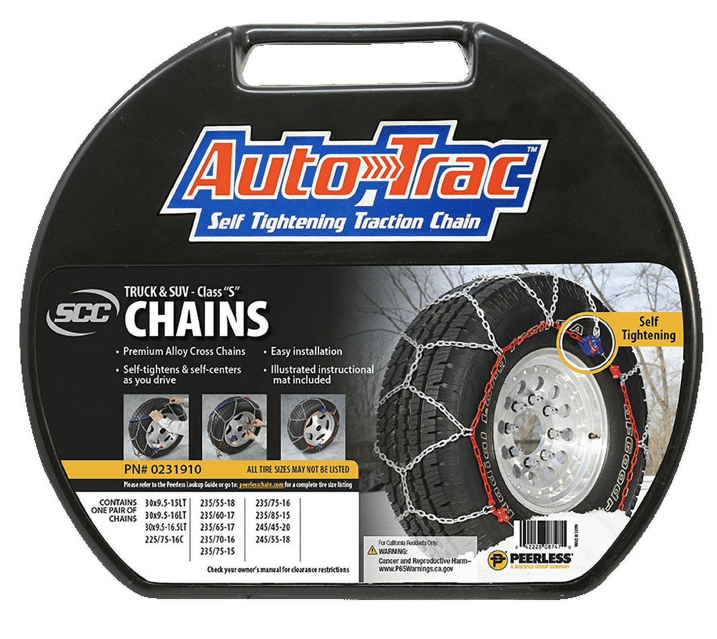 PEERLESS CHAIN COMPANY Peerless Chain AutoTrac Light Truck/SUV Tire Chains, #0231910