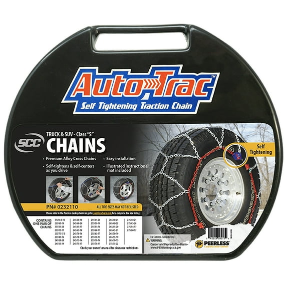 Peerless Chain 0232110 AutoTrac Tire Chains, 1 Pair, Self-Tightening for Winter Safety
