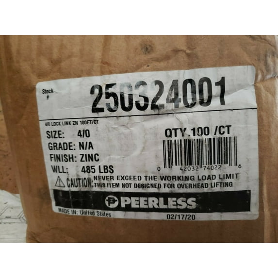 Peerless Chain Chain,Lock Link,Twist,100 ft.,485 lb. 250324001