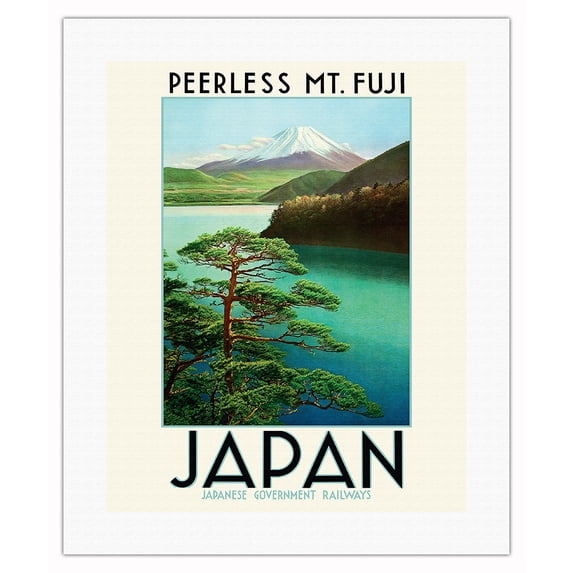 Peerless Mt. Fuji, Japan - Japanese Government Railways - Vintage Railroad Travel Poster c.1938 - Fine Art Rolled Canvas Print (Unframed) 16in x 20in