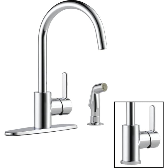 Delta Faucet Peerless Precept Single-Handle Kitchen Sink Faucet with Side Sprayer, Chrome P199152LF — Single-Handle Lever Control, Standard US Kitchen Rough-In