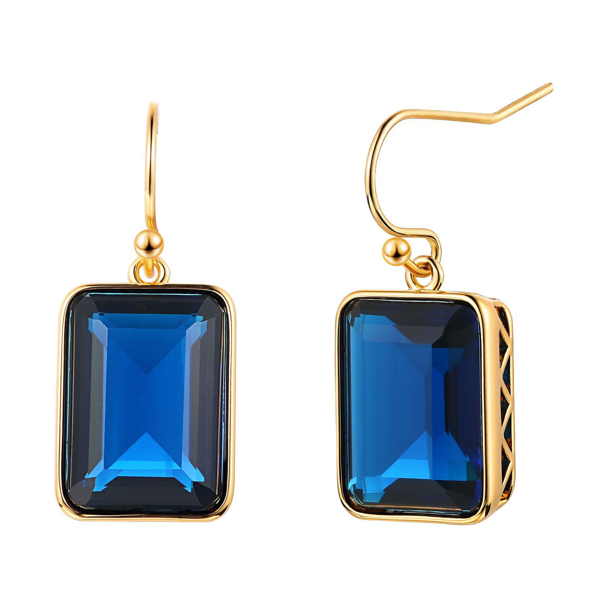Peermont Emerald Cut Blue Tanzanite Drop Earrings in 18k Yellow Gold ...