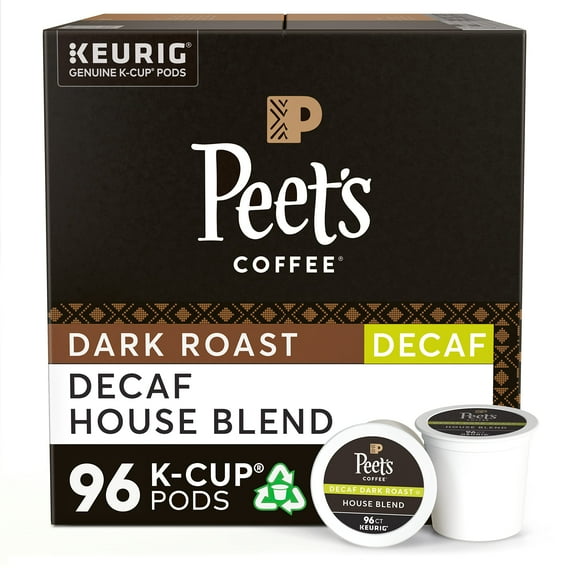 Peet,S Coffee, Dark Roast Decaffeinated Coffee K-Cup Pods For Keurig Brewers - Decaf House Blend 96 Count (4 Boxes Of 24 K-Cup Pods)