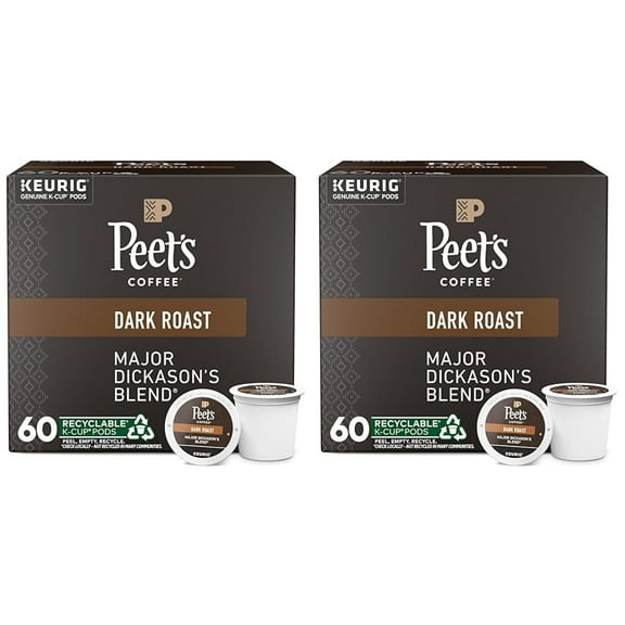 Peet's Coffee, Dark Roast K-Cup Pods for Keurig Brewers - Major Dickason's Blend 60 Count (6 Boxes of 10 K-Cup Pods) (Pack of 2)
