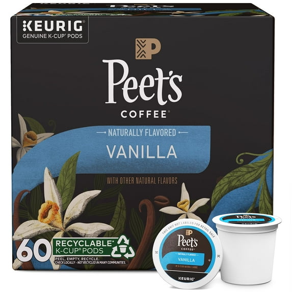 Peet,S Coffee, Vanilla - Flavored Coffee - 60 K-Cup Pods For Keurig Brewers (6 Boxes Of 10 Pods), Light Roast