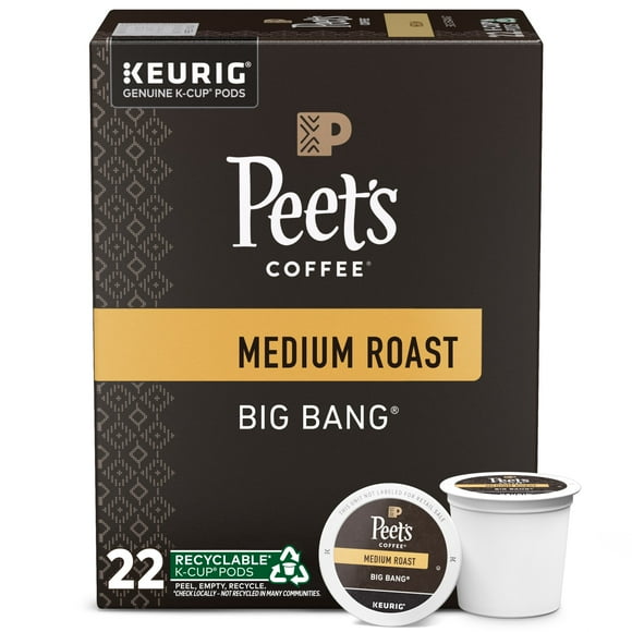 Peet's Coffee Big Bang K-Cup Coffee Pods, Premium Medium Roast, 22 Count, Single Serve Capsules Compatible with Keurig