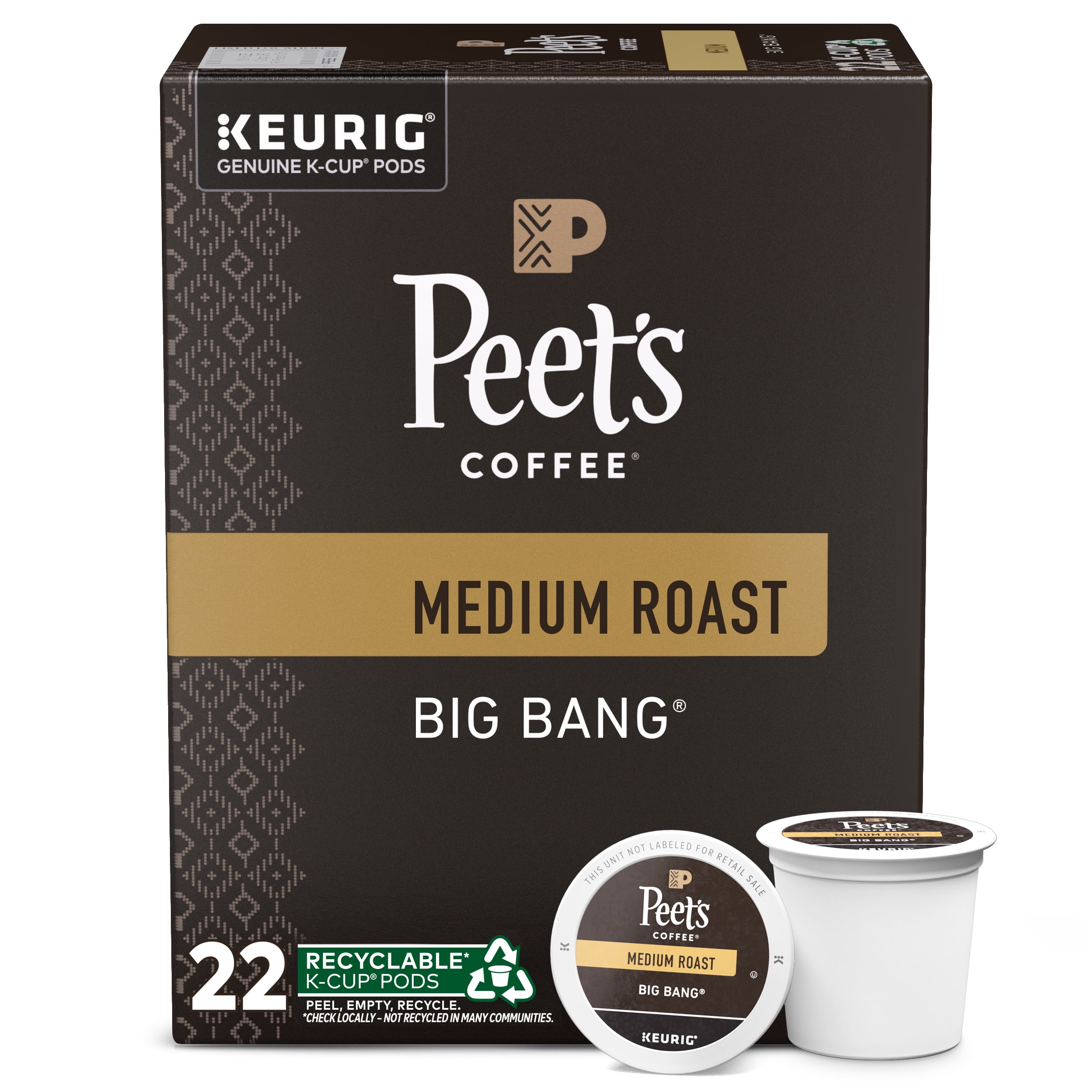 Peet's Coffee Big Bang Premium Medium Roast Keurig K-Cup Coffee Pods, 22 Count
