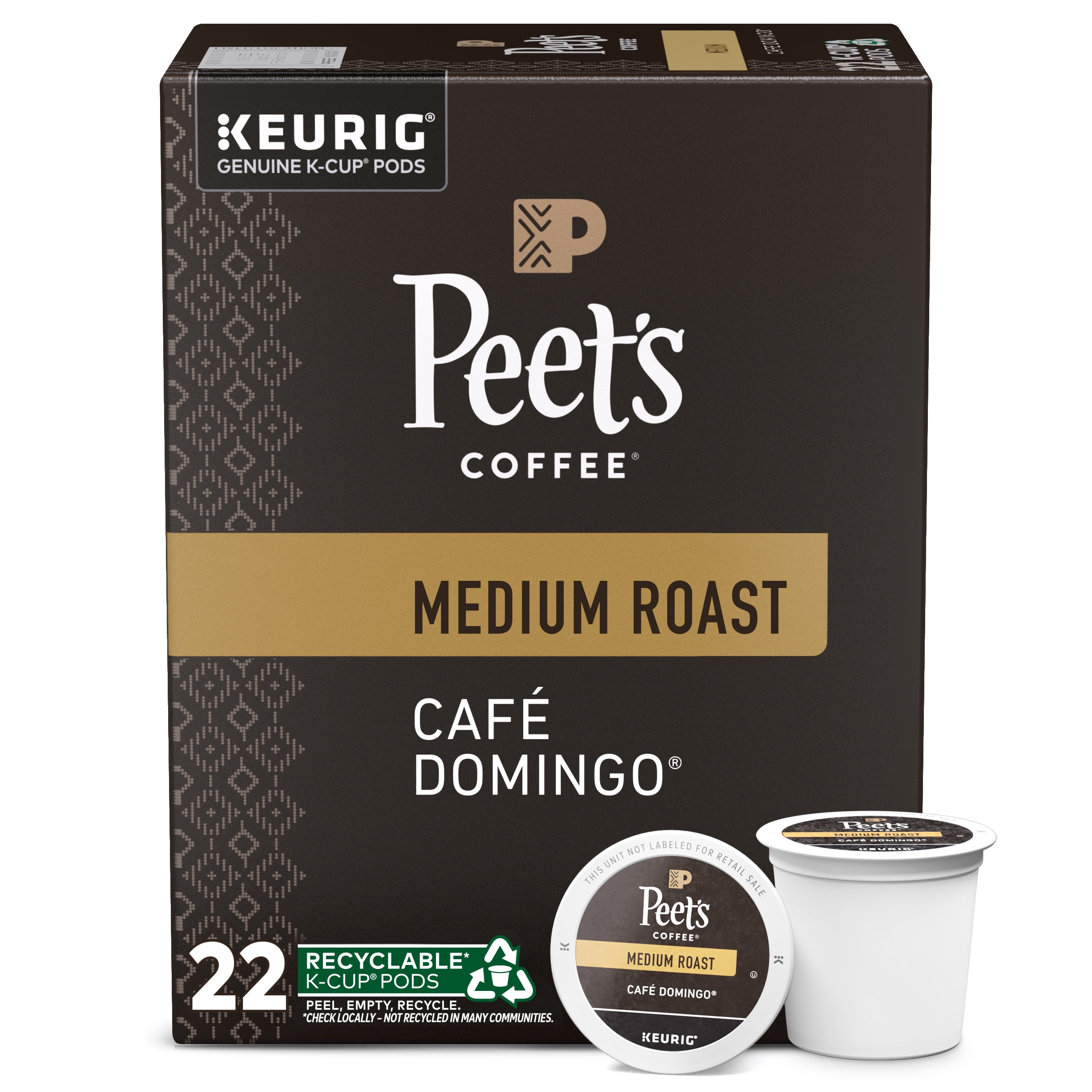 Peet's Coffee Cafe Domingo Blend K-Cup Coffee Pods, Premium Medium Roast, 22 Count, Single Serve Capsules Compatible with Keurig