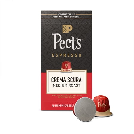 Peet's Coffee Crema Scura Premium Medium Roast Intensity 9 Espresso Coffee Pods, 10 Count