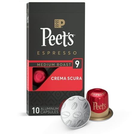 Peet's Coffee Crema Scura Premium Medium Roast Intensity 9 Espresso Coffee Pods, 10 Count