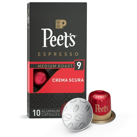 Peet's Coffee Crema Scura Premium Medium Roast Intensity 9 Espresso Coffee Pods, 10 Count