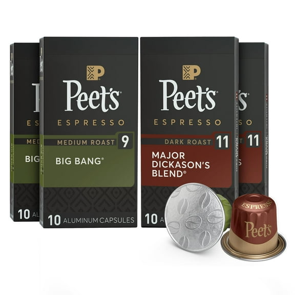 Peet's Coffee, Dark and Medium Roast Signature Blend Espresso Capsules, Compatible with Nespresso Original Machines - Variety Pack 40 Count (4 Boxes of 10 Espresso Capsules)