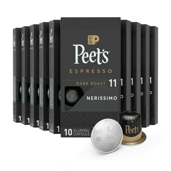 Peet's Coffee, Dark Roast Espresso Capsules, Compatible with Nespresso Original Machine, 100% Arabica Coffee - Nerissimo Intensity 11, 100 Count (10 Boxes of 10 Espresso Capsules)