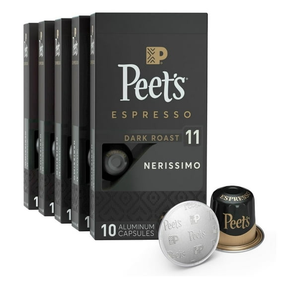 Peet's Coffee, Dark Roast Espresso Capsules, Compatible with Nespresso Original Machine, 100% Arabica Coffee - Nerissimo Intensity 11, 50 Count (5 Boxes of 10 Espresso Capsules)
