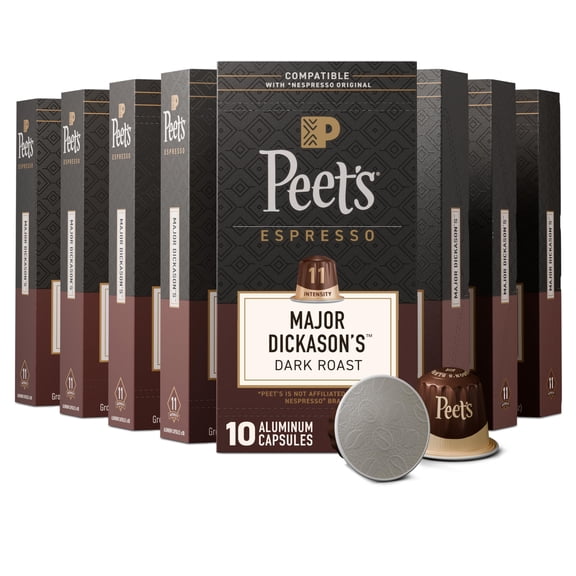 Peet's Coffee, Dark Roast Espresso Capsules, Compatible with Nespresso Original Machines, 100% Arabica Coffee - Major Dickason's Blend, Intensity 11, 100 Count (10 Boxes of 10 Espresso Capsules)