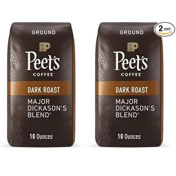 Peet's Coffee, Dark Roast Ground Coffee - Major Dickason's Blend 36 Ounces (2 Bags of 18 Ounces)