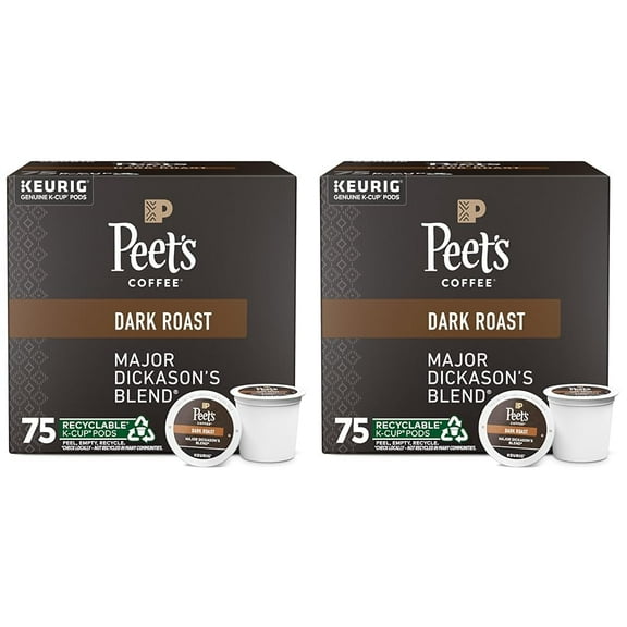 Peet's Coffee, Dark Roast K-Cup Pods for Keurig Brewers - Major Dickason's Blend 75 Count (1 Box of 75 K-Cup Pods) (Pack of 2)
