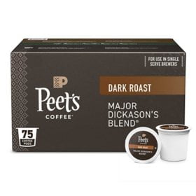 Peet's Coffee Dark Roast K-cup Pods, Major Dickason's Blend, 75 count .pack of 2
