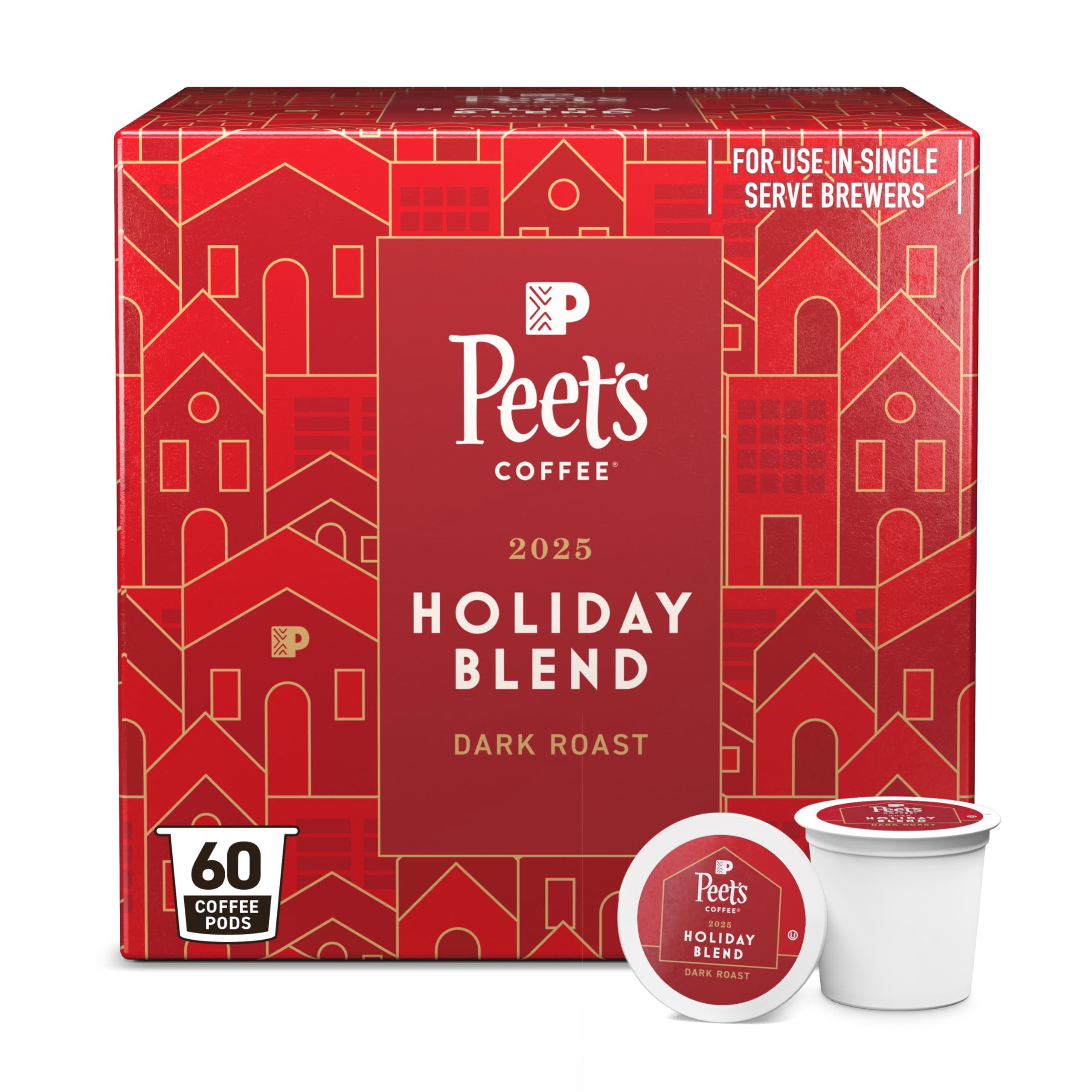 Peet's Coffee, Dark Roast Keurig K-Cup Pods, 100% Arabica Coffee - Holiday Blend 60 Count (6 Boxes of 10 K-Cup Pods)