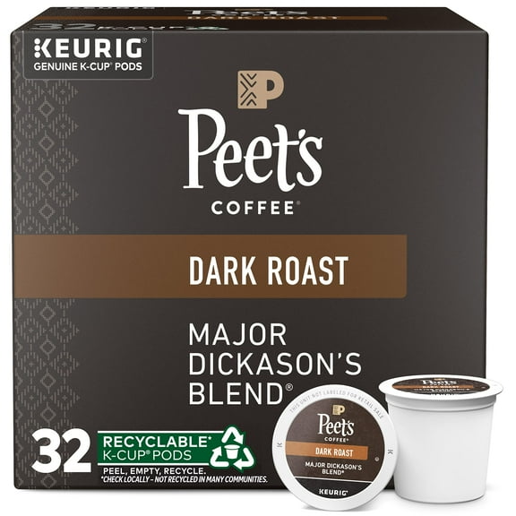 Peet's Coffee, Dark Roast Keurig K-Cup Pods - Major Dickason's Blend 32 Count (1 Box of 32 K-Cup Pods)