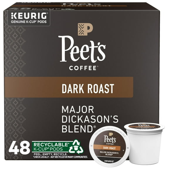 Peet's Coffee, Dark Roast Keurig K-Cup Pods - Major Dickason's Blend 48 Count (1 Box of 48 Pods)