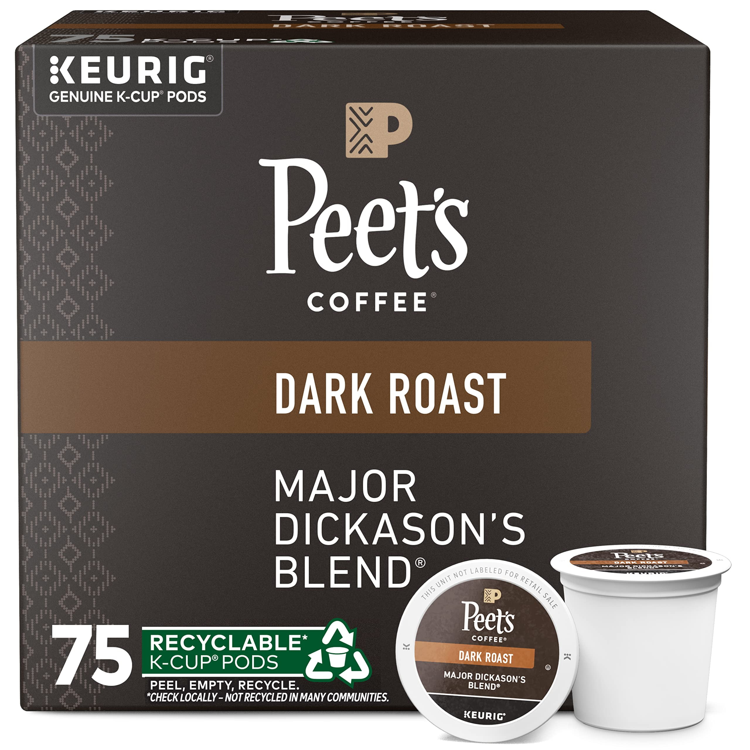 Peet's Coffee, Dark SCH4&nbsp;Roast Keurig K-Cup Pods - Major Dickason's Blend 75 Count (1 Box of 75 K-Cup Pods)