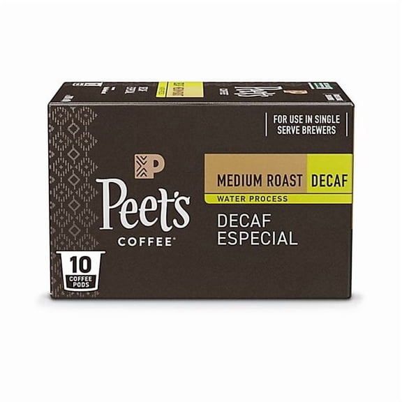 Peet's Coffee Decaf Especial Medium Roast Coffee K Cup Pods - 10 Count