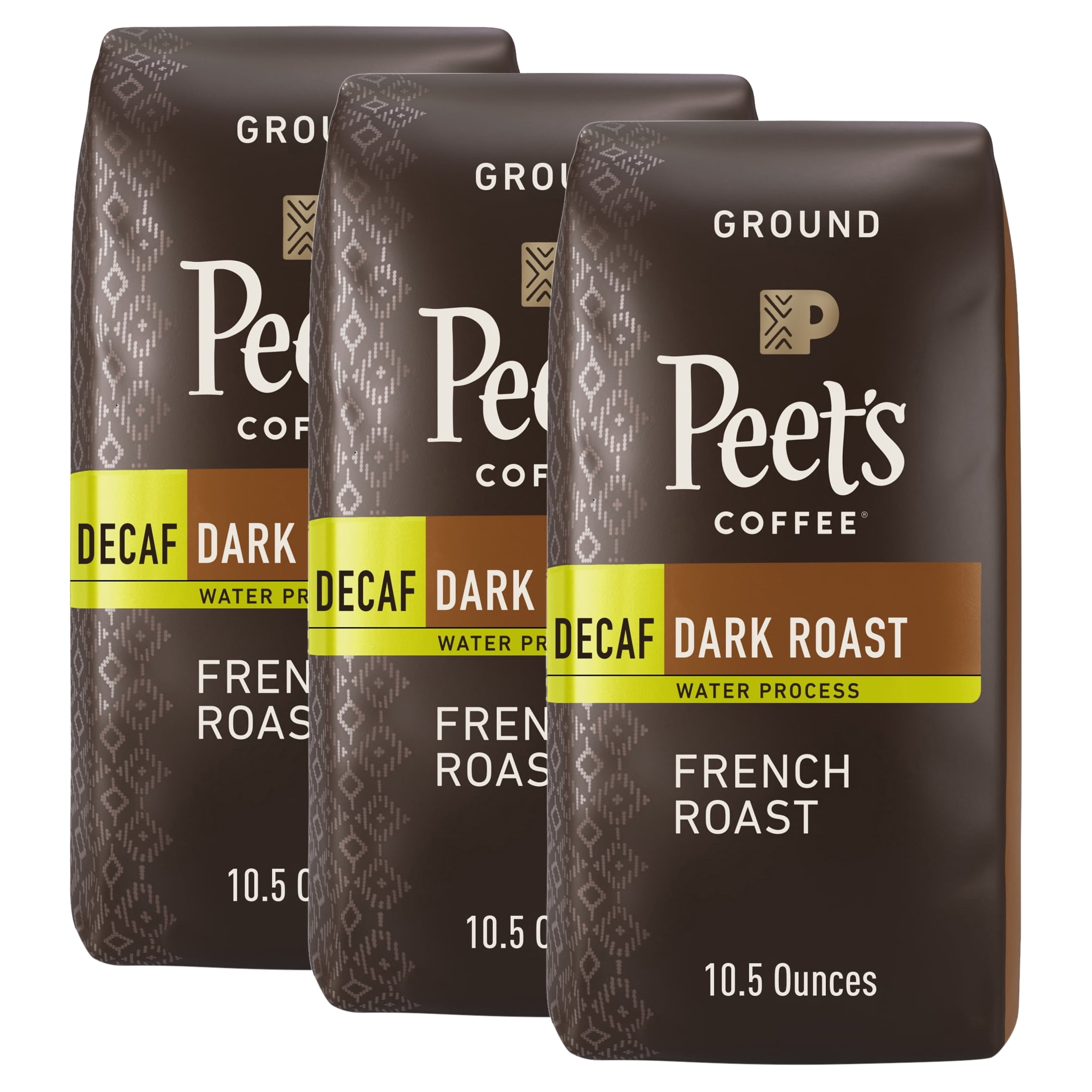 (3 pack) Peet's Coffee Decaf French Roast Ground Coffee, Premium Dark