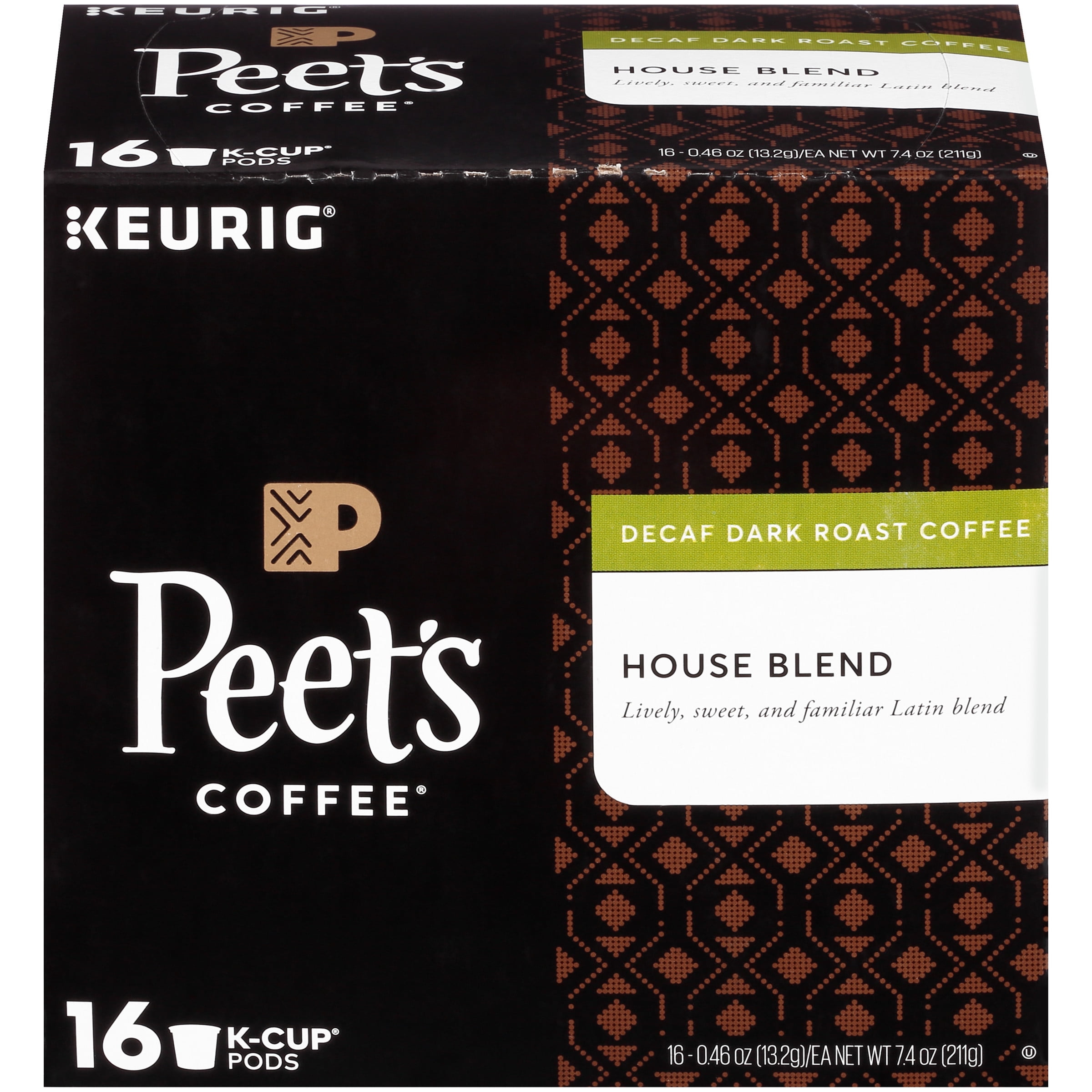 Peet's Coffee® Decaf House Blend Dark Roast Coffee K-Cup® Pods 16 ct Box