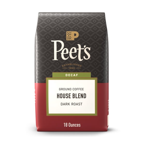 Peet's Coffee Decaffeinated House Blend Premium Dark Roast Ground Coffee, Arabica 18 oz